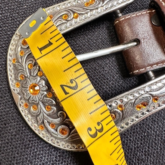 Sold🛍️Men’s Nocona Belt Genuine Leather Western Brown Rhinestone Buckle 3410 - Picture 7 of 15